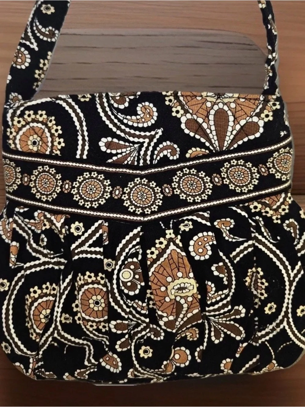 Vera Bradley Black Paisley Hobo Shoulder Bag with Tan & Cream Accents